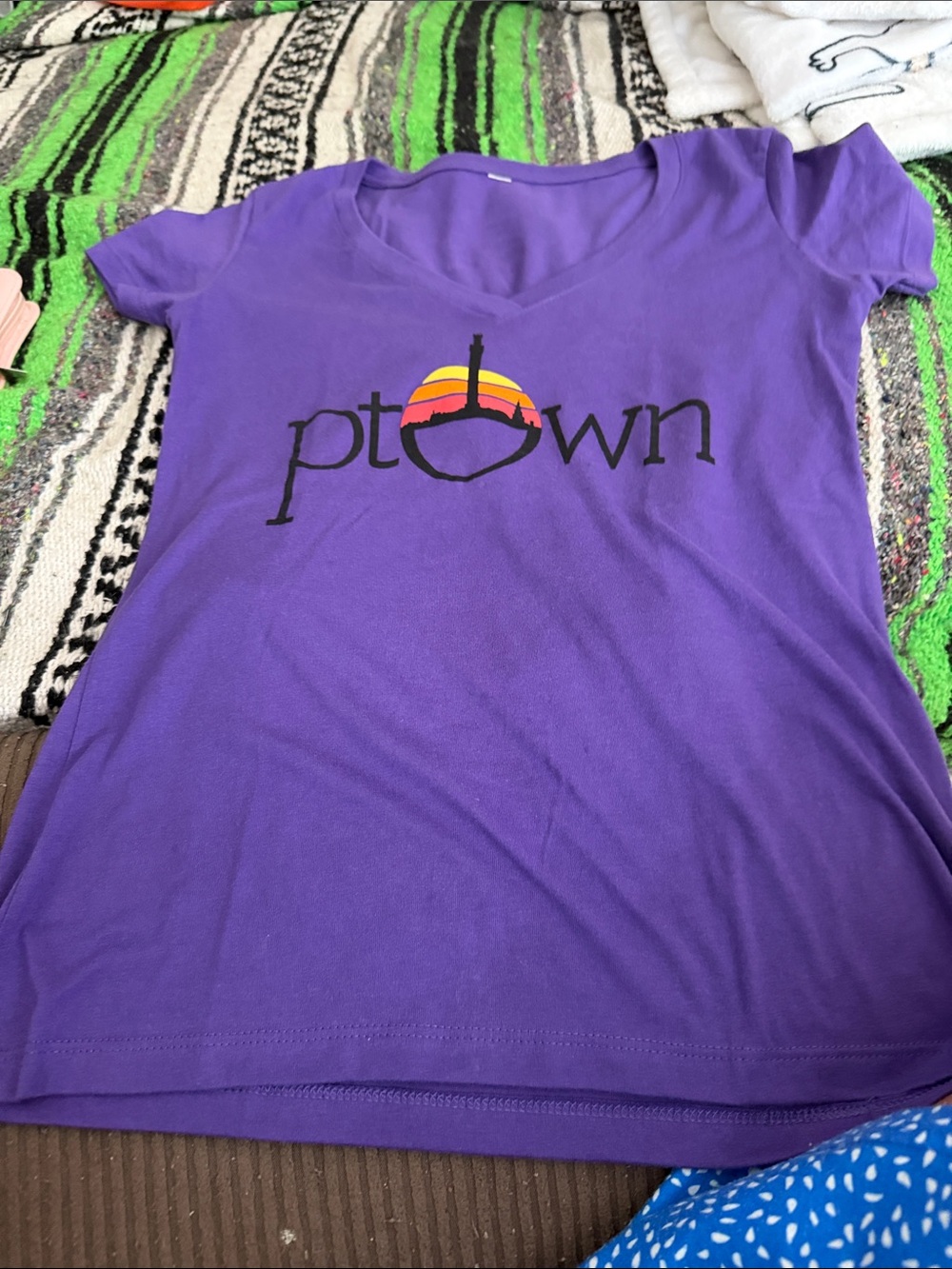 Source Unknown Purple V-Neck 'ptown' Graphic Tee